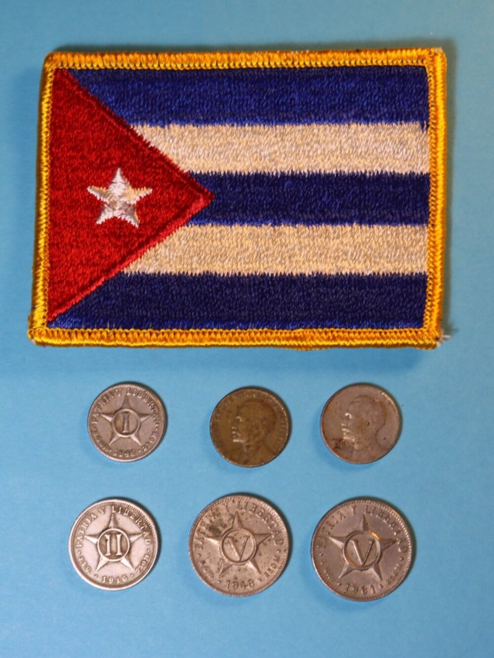 Cuba Coin Lot of 6 with Flag Patch - 1 2 5 Centavos Star Jose Marti Circulated